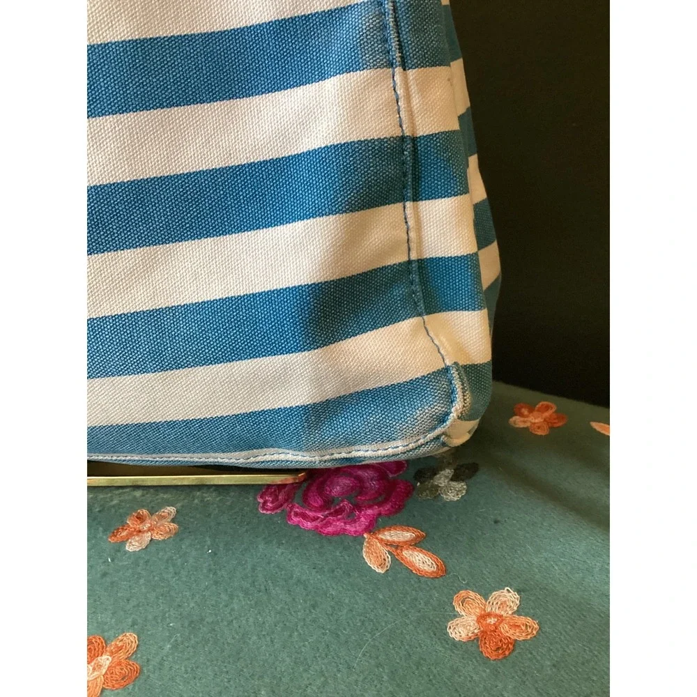 Michael Kors Canvas Tote Medium Blue White Striped‎ Nautical Rope Handle